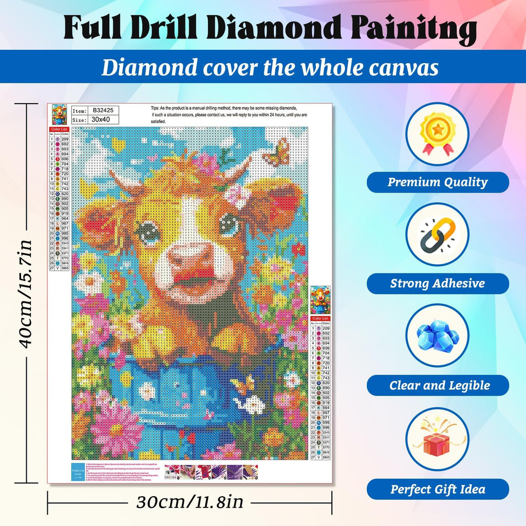 Highland Cow Diamond Art Kit (12X16 In/30X40 Cm)