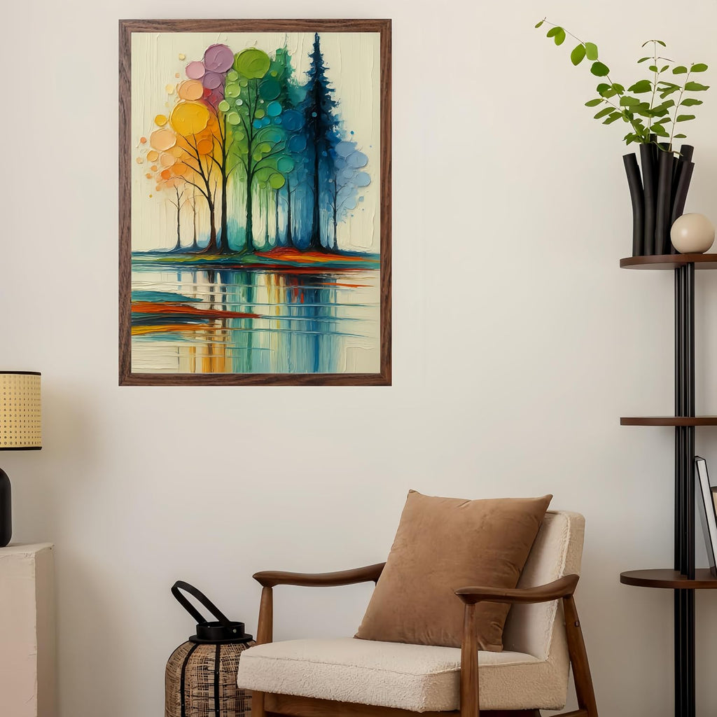 Paint by Numbers Kit for Adults,Rainbow Trees Paint by Number Kits | Paint on Canvas,Lake Painting by Numbers Easy Oil Painting,For Home Wall Decor 11.8X15.7 Inches