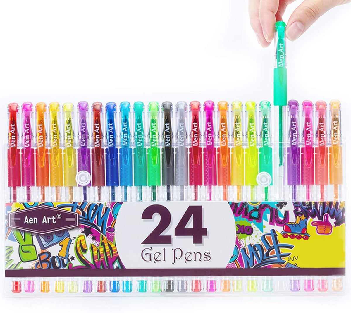 Glitter Gel Pens, 24 Colored Fine Tip Markers with 40% More Ink