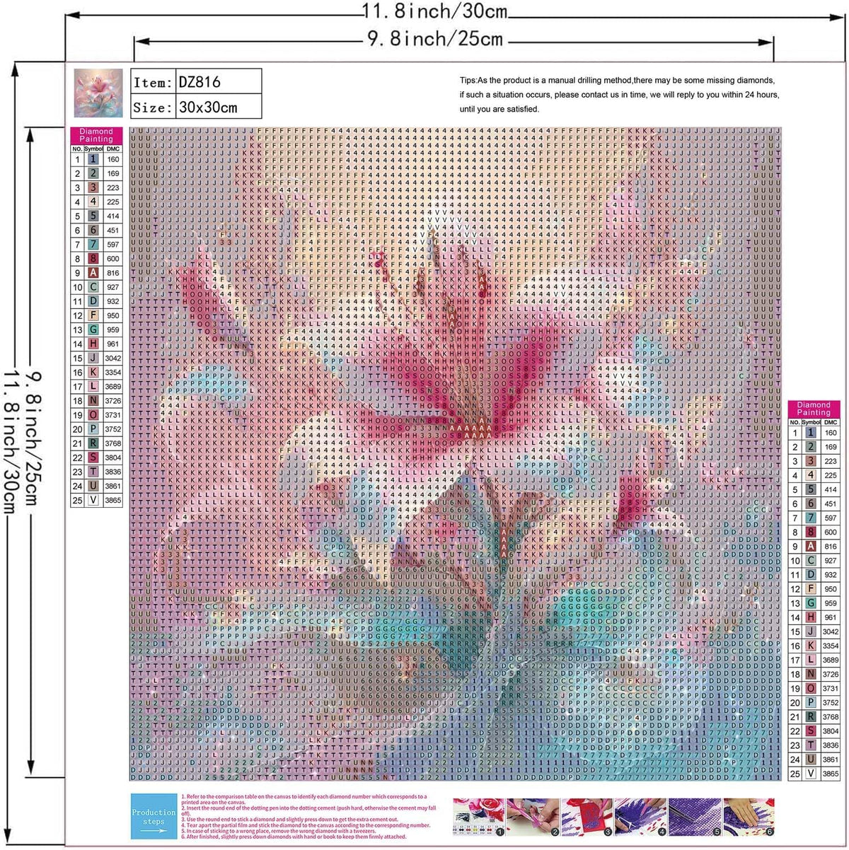 Pink Flower Diamond Painting Kits 12 X 12Inch