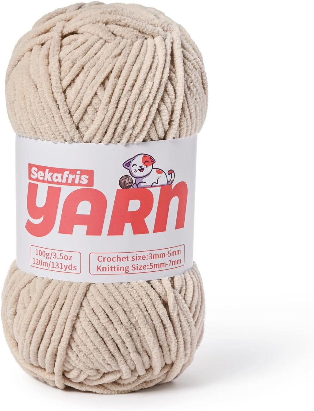 Plush Chunky Chenille Yarn for Crocheting, Soft Fluffy Velvet Yarn for Crocheting, Fuzzy Baby Blanket Knitting Yarns, 100G/131Yds Bulky Amigurumi Yarns（Light Khaki） Fluffy Velvet Crochet Yarn 65.6 yards
