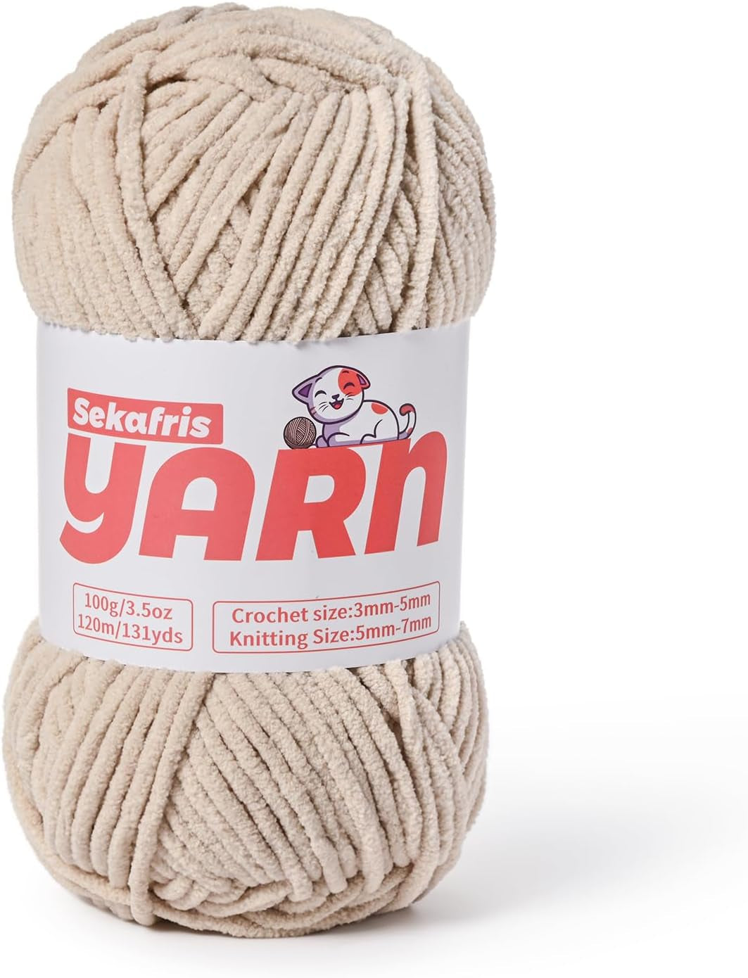 Plush Chunky Chenille Yarn for Crocheting, Soft Fluffy Velvet Yarn for Crocheting, Fuzzy Baby Blanket Knitting Yarns, 100G/131Yds Bulky Amigurumi Yarns（Light Khaki） Fluffy Velvet Crochet Yarn 65.6 yards