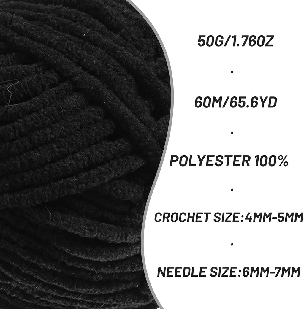 (Black) Fluffy Velvet Crochet Yarn 65.6 yards