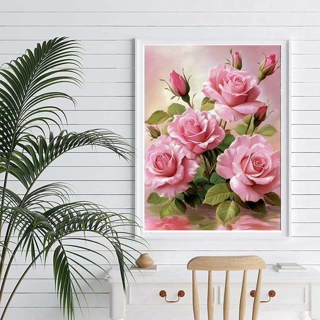 Rose Flowers Diamond Art Kits for Adults Beginner,Pink Rose Diamond Painting for Adults,Diy 5D Full Drill Diamond Art Kits,Home Wall Decor 12 X 16 Inch