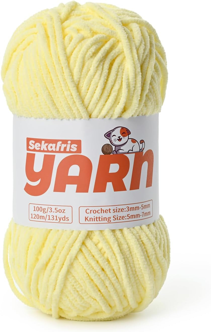 （Lemon Yellow） Fluffy Velvet Crochet Yarn 65.6 yards